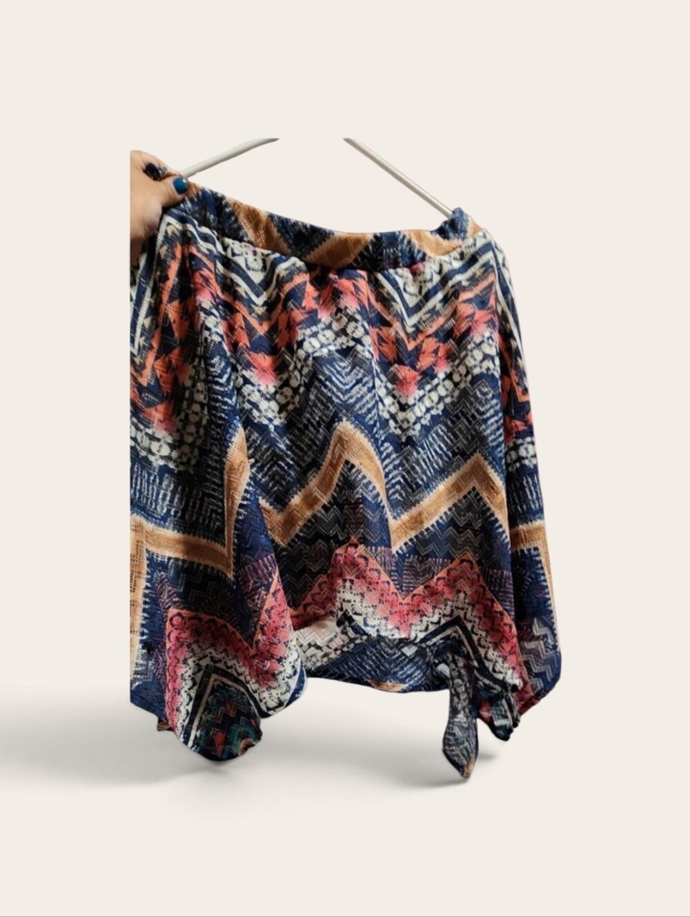 Vanity Navy, Coral & Cream Printed Skirt